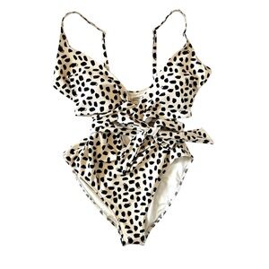 Aerie Swimsuit Tie Front Animal Print One Piece Full Coverage NEW